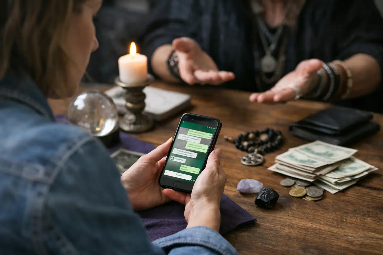 Imagen editorial para Brujos por Whatsapp: la Verdad Oculta Sobre las Ofertas 'gratis'