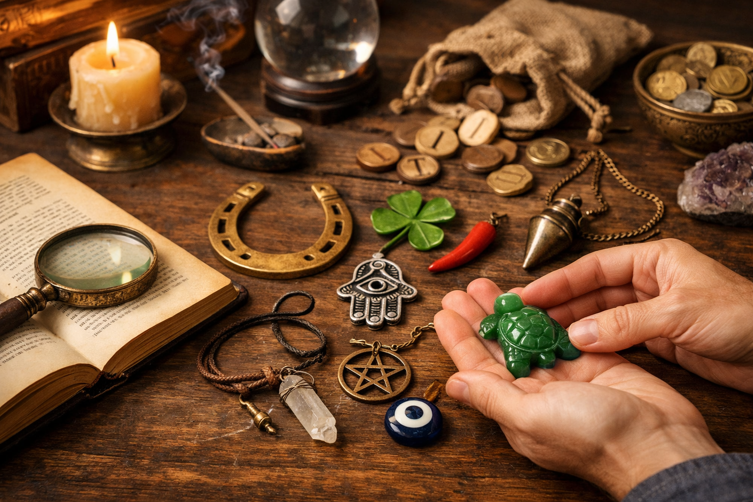 Imagen editorial para Desvela el Poder Oculto: Cómo Elegir Amuletos de Suerte Genuinos en el Esoterismo