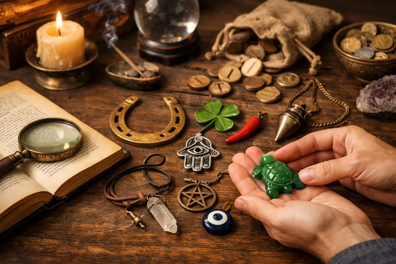Imagen editorial para Desvela el Poder Oculto: Cómo Elegir Amuletos de Suerte Genuinos en el Esoterismo