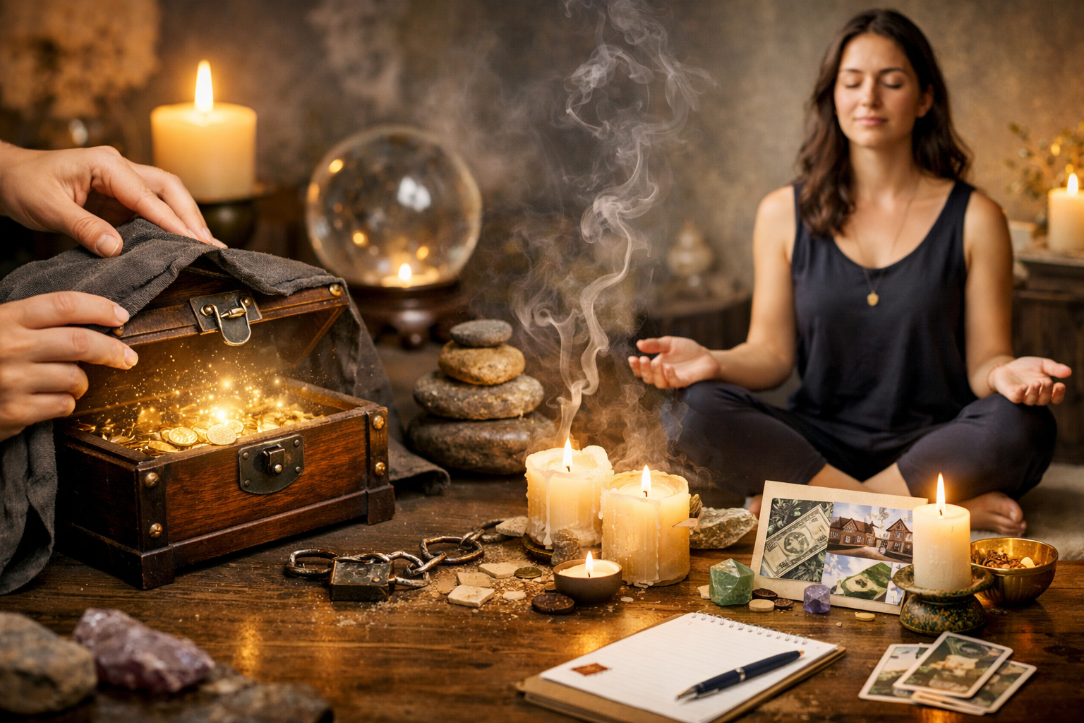 Imagen editorial para Atraer Abundancia Desvela el Secreto Oculto: por Qué Tu Abundancia No Llega (y Cómo Revertirlo Esotéricamente)