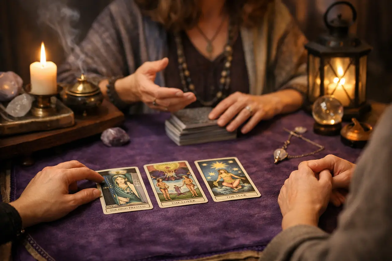 Imagen editorial para Lectura Tarot Desvelando el Velo: Cómo Elegir la Lectura de Tarot Auténtica para Tu Camino Esotérico