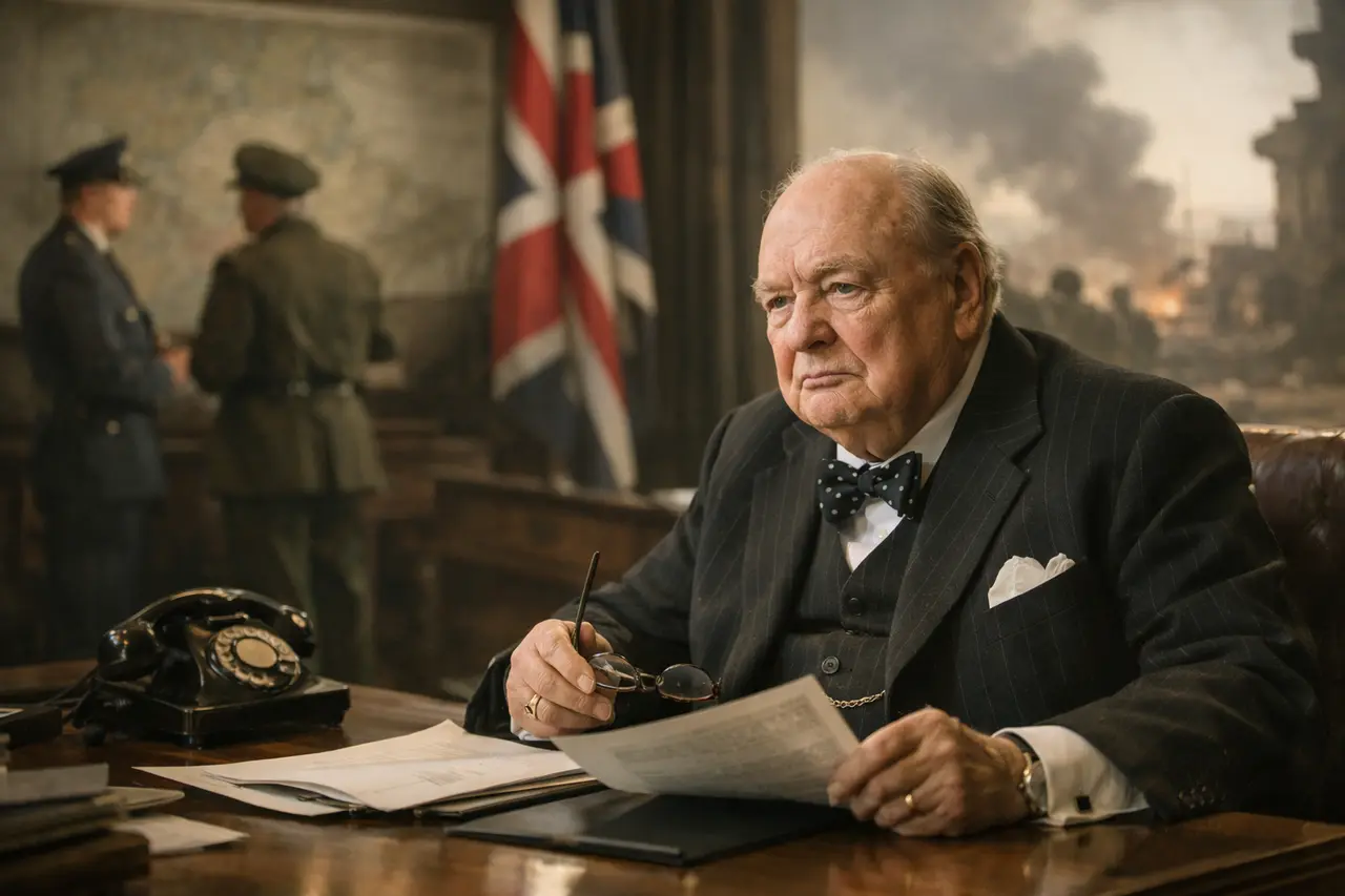 Imagen editorial para Frases de Liderazgo de Winston Churchill: Claves para Inspirar y Tomar Decisiones con Valor