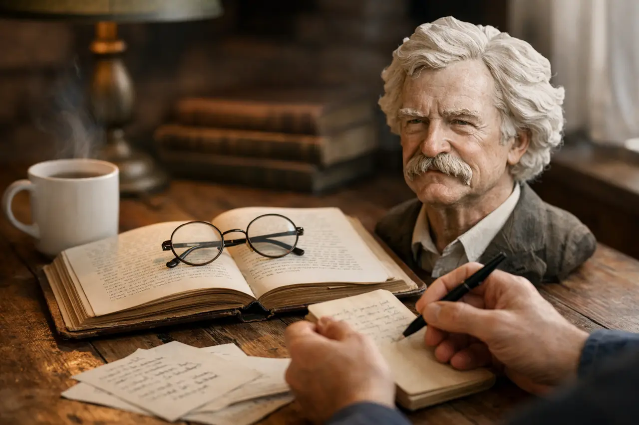 Imagen editorial para Frases de Mark Twain con Humor: Reflexiones Entre la Ironía y la Sabiduría para el Día a Día