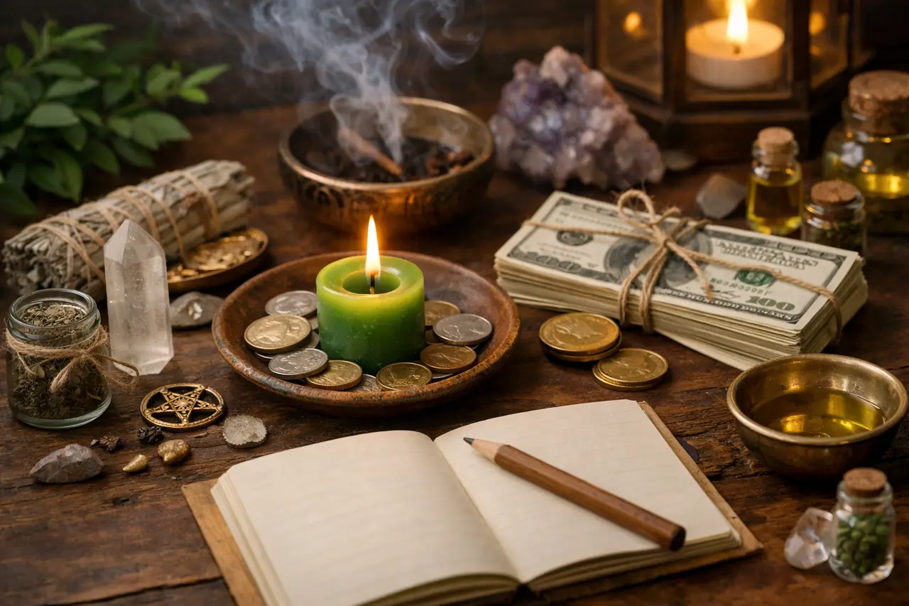 Imagen editorial para Rituales Dinero Rituales de Dinero: Guía Práctica para Atraer Abundancia con Magia Blanca