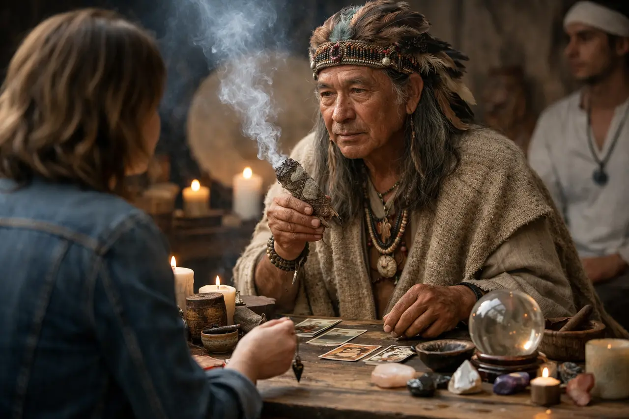 Imagen editorial para Chamanes y Curanderos: Cómo Identificar a un Práctico Confiable para Tu Bienestar Espiritual