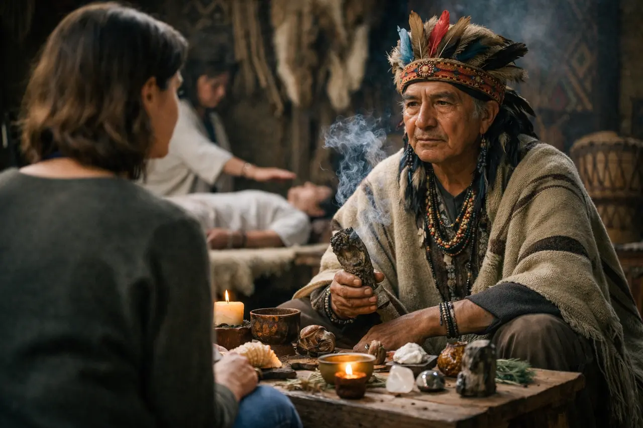 Imagen editorial para Chamanes y Curanderos: Estrategias para Identificar Practicantes Auténticos que Transformen Tu Vida Espiritual