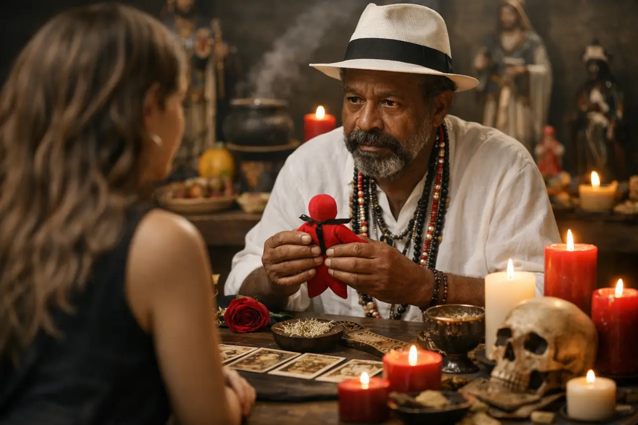 Imagen editorial para Los Secretos Poco Conocidos de los Brujos Santeros para Transformar Tu Vida Amorosa